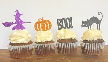 

glitter Halloween pumpkin cats boo Cupcake Toppers bachelorette Party wedding birthday baby bridal shower party toothpicks