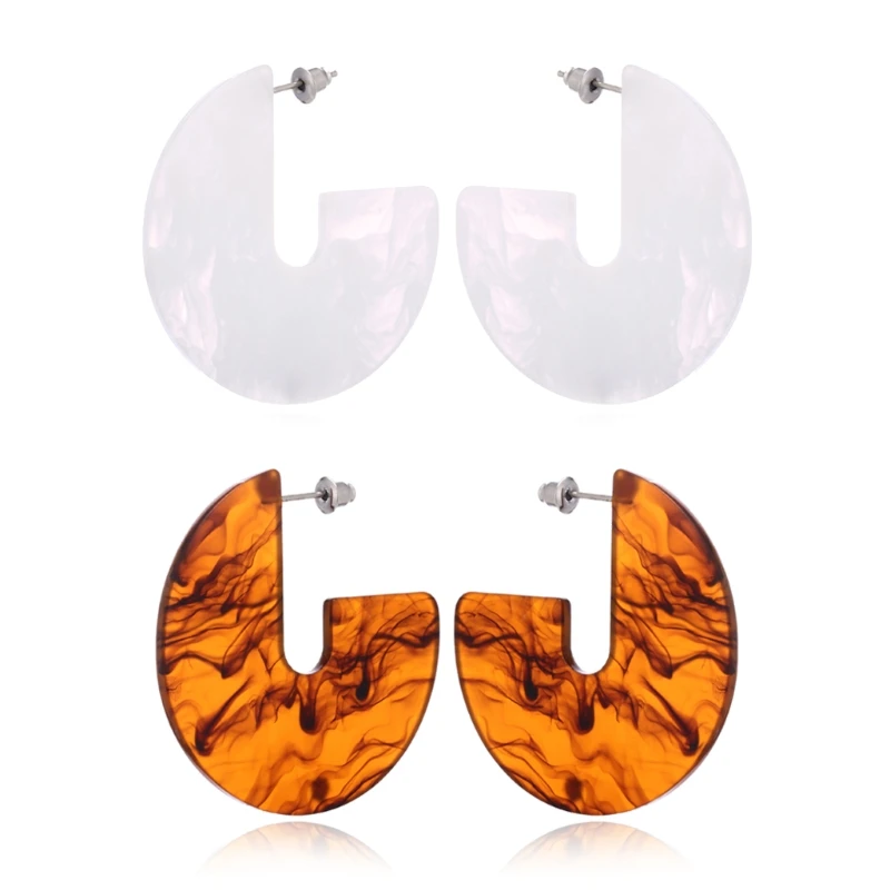 Girl Tortoise Shell Acrylic Resin Hoop Earrings for Women