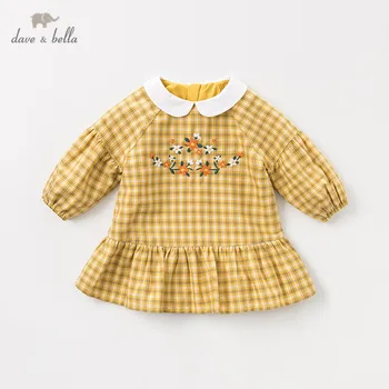

DBM11014 dave bella autumn baby girl's princess cute floral plaid dress children fashion party dress kids infant lolita clothes