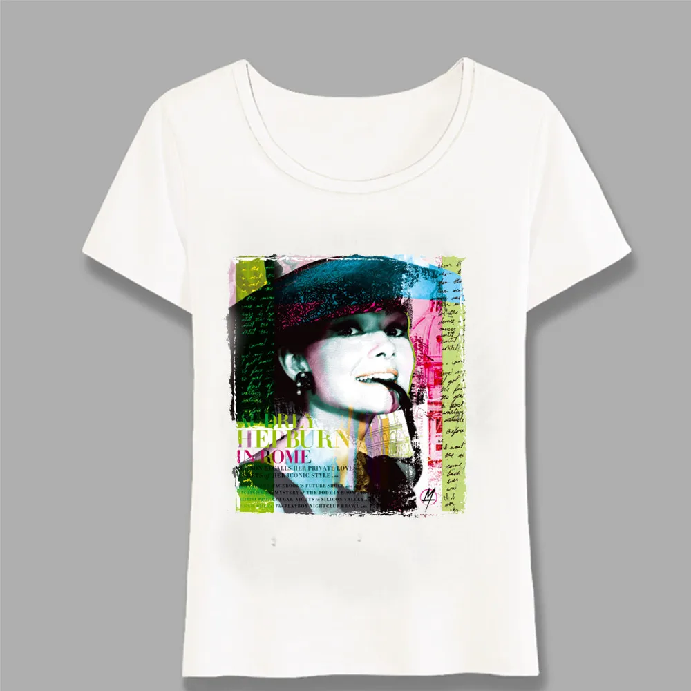 

Fashion women's Short Sleeve Audrey Hepburn Movie Star T-Shirt Super Art Shirts Casual Tops New Hipster Girl Tees Harajuku