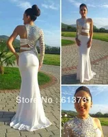 2013 New Fashion Long Sleeves Mermaid Floor Length Transparent Women Evening Dresses Long with crystal White Prom dresses