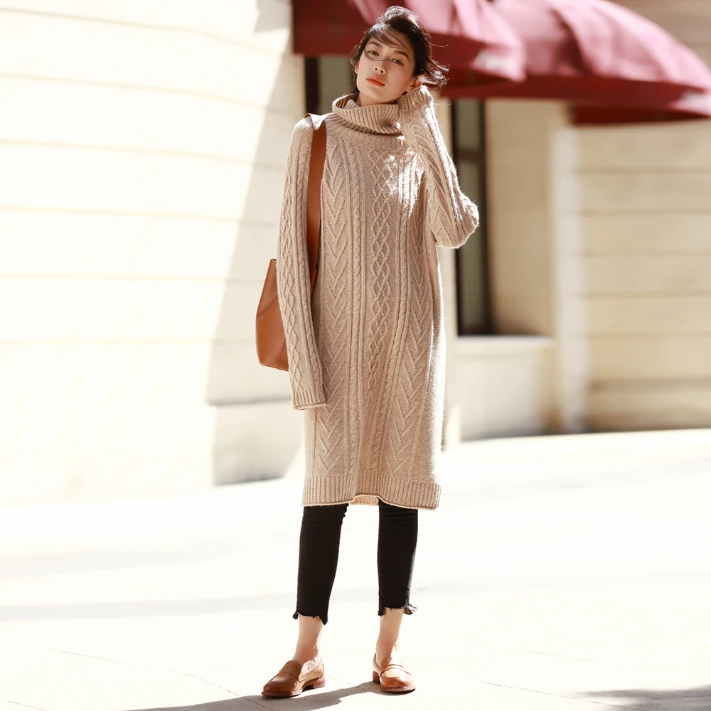 Col Femmes Vintage Roulé Câble Tricoté Chèvre Irinaw915 Pull Automne Et Arrivée Longue Robe Dark light Nouvelle Cachemire 2018 Laine D'hiver De nPkXO80w