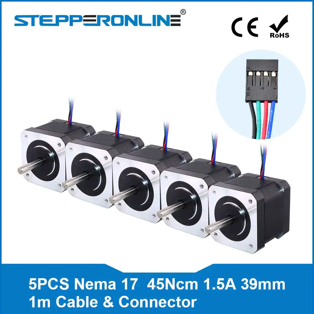 

Free Ship! 5PCS 4-lead Nema 17 Stepper Motor 42BYGH 39mm 1.5A (17HS4401) Nema17 Motor w/ 1m Cable & Connector for CNC 3D Printer