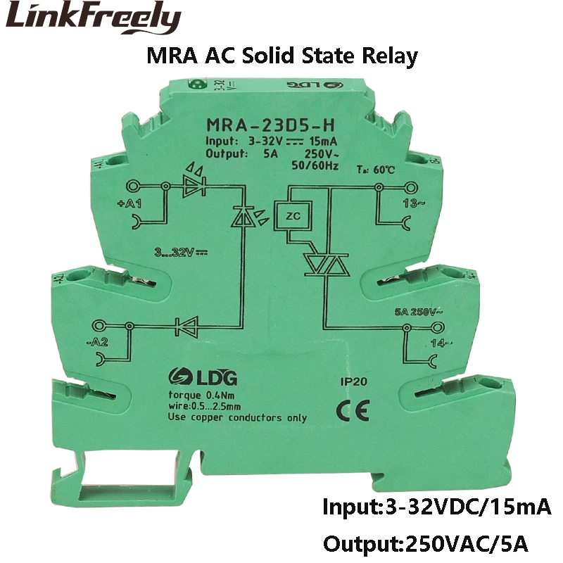 

MRA-23D5-H 5A In: 3V 5V 12V 24V DC AC SSR Interface SSR Solid State Relay Module For Smart Home LED lamp,High Breaking Capacity