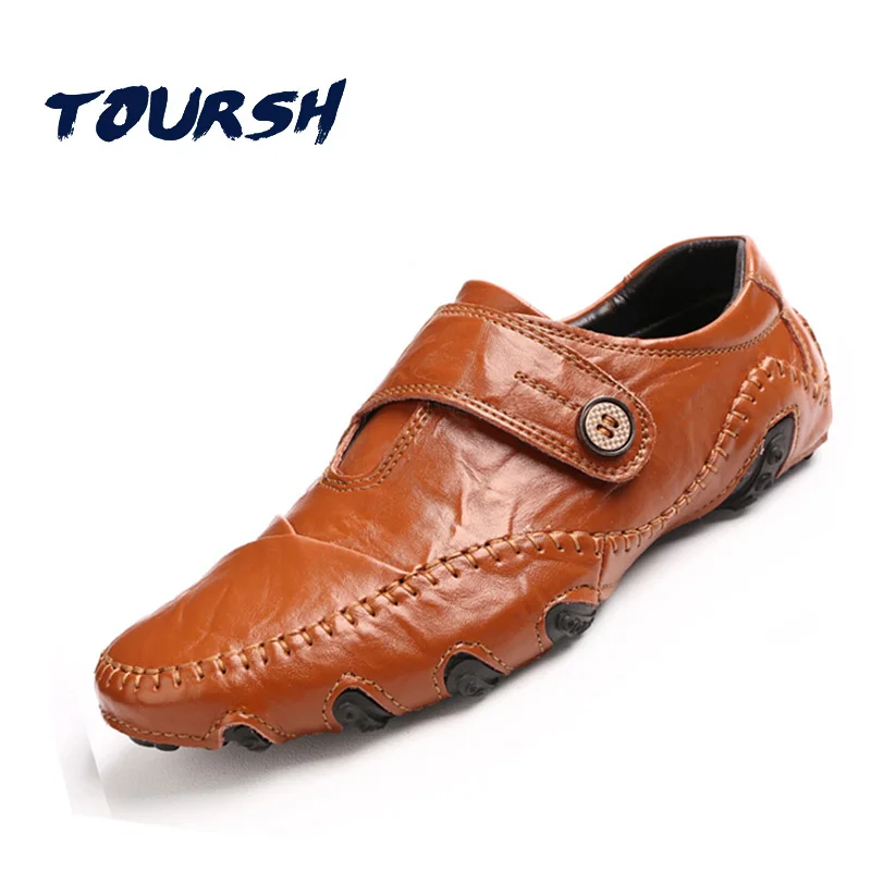 

TOURSH Luxury Leather Casuals Peas Shoes Men Lazy Breathable Slip On Loafers Casual Shoes Sapatenis Masculino Adulto Size 38-44