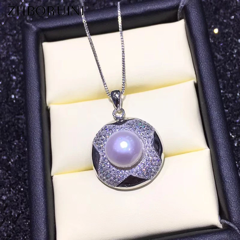 

ZHBORUINI Pearl Jewelry 925 Sterling Silver Jewelry For Women Retro Round Necklace Natural Freshwater Pearl Pendant Chain Gift