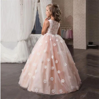 

Flower Long Prom Gowns Teenagers Dresses for Girl Children Party Clothing Kids Evening Formal Dress for Bridesmaid Wedding