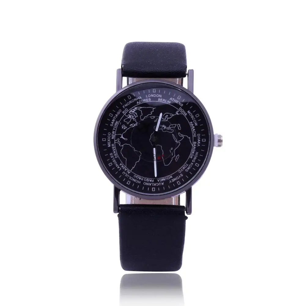 

Unique Map Faux Leather Round Dial Women Analog Quartz Shopping Date Wrist Watch