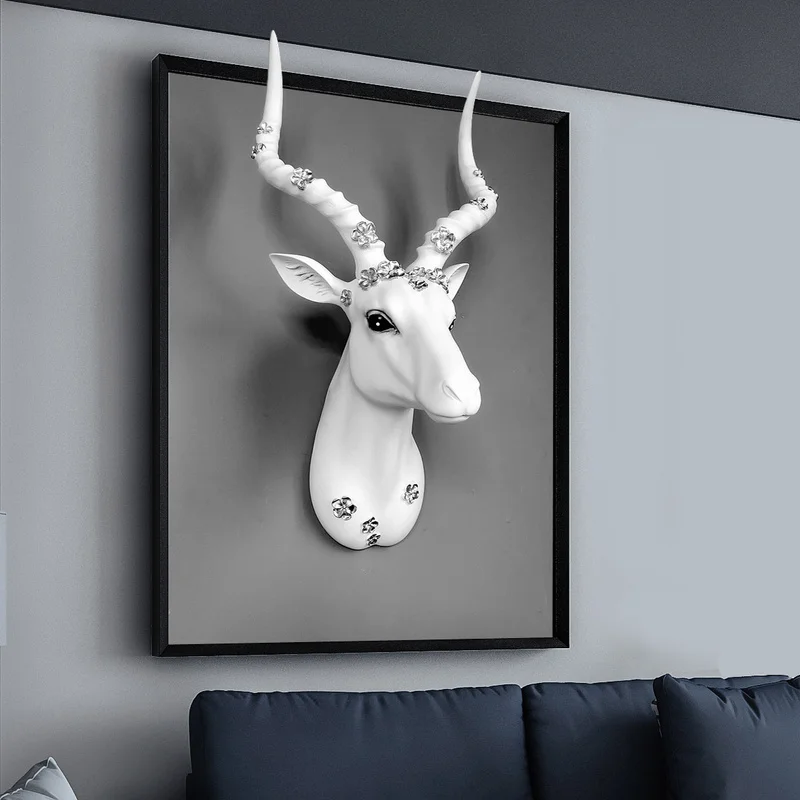 

3D Deer Head Statue Home Decoration Accessories Animal Abstract Sculpture Wall Hang Decor Elk Statue Living Room Mural Art Craft
