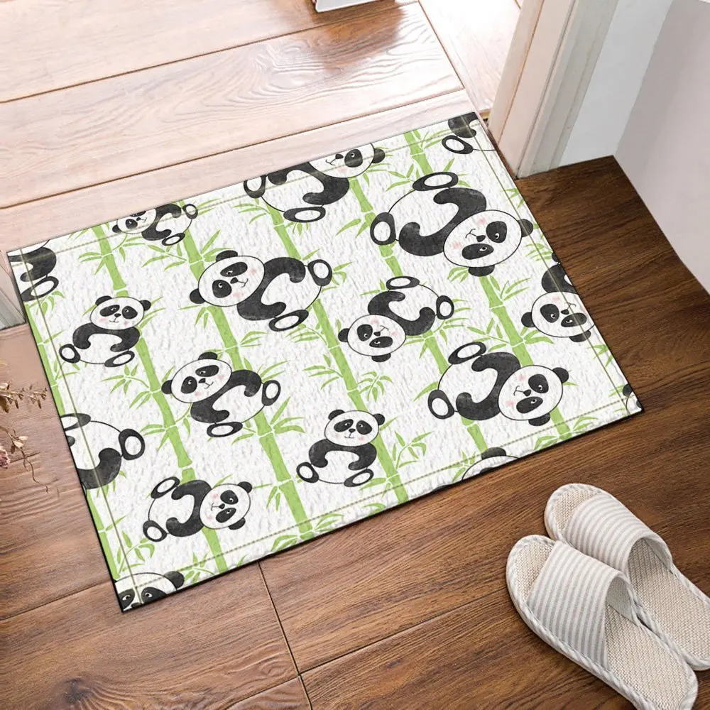 Cute Panda Bamboo Pattern Bath Rugs Bathroom Entryways Outdoor Indoor