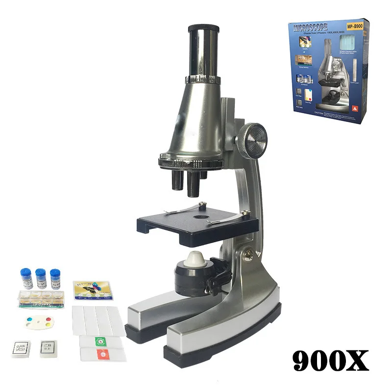 

Monocular 900x Educational Toy Biological Microscope with LED Lamp Accessories and Slides for Students Educational Birthday Gift