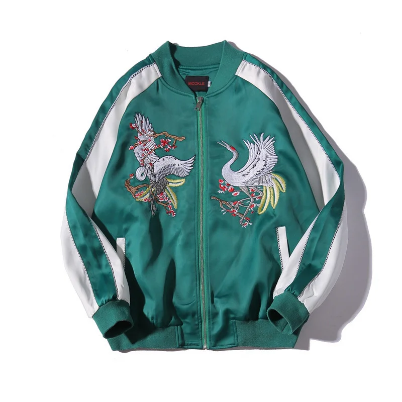 Мужская куртка с вышивкой в стиле хип-хоп, пальто, спортивный костюм с длинным рукавом, мужские куртки с драконом, пальто, летняя уличная одежда для полетов - Цвет: Crane