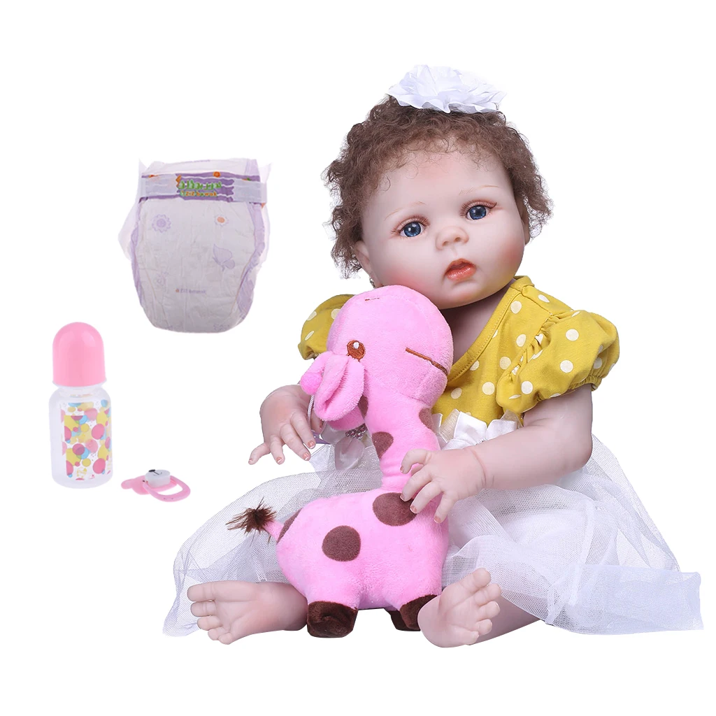 

22inch Silicone Vinyl Reborn Doll Newborn Baby Doll infant Toddler Models With Pacifier Milk Bottles Accessory Birthday Gifts