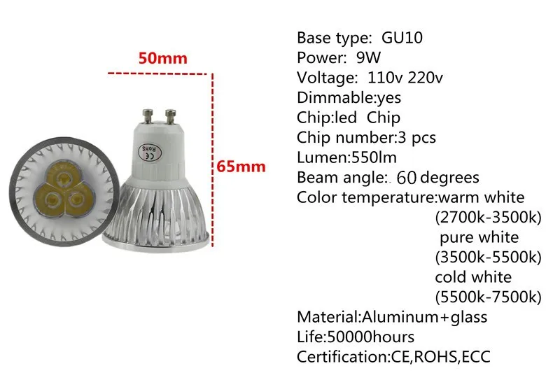 1X супер яркий 9 Вт, 12 Вт, 15 Вт, GU10 Светодиодный лампочки 110 v 220 v затемнения Светодиодный прожектор теплый/холодный белый GU10 базовый потолочный светодиодный светильник
