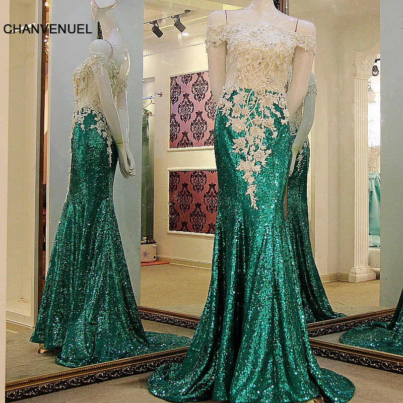 Sexy Long Mermaid Off the Shoulder Prom Dresses With Silver Sequins