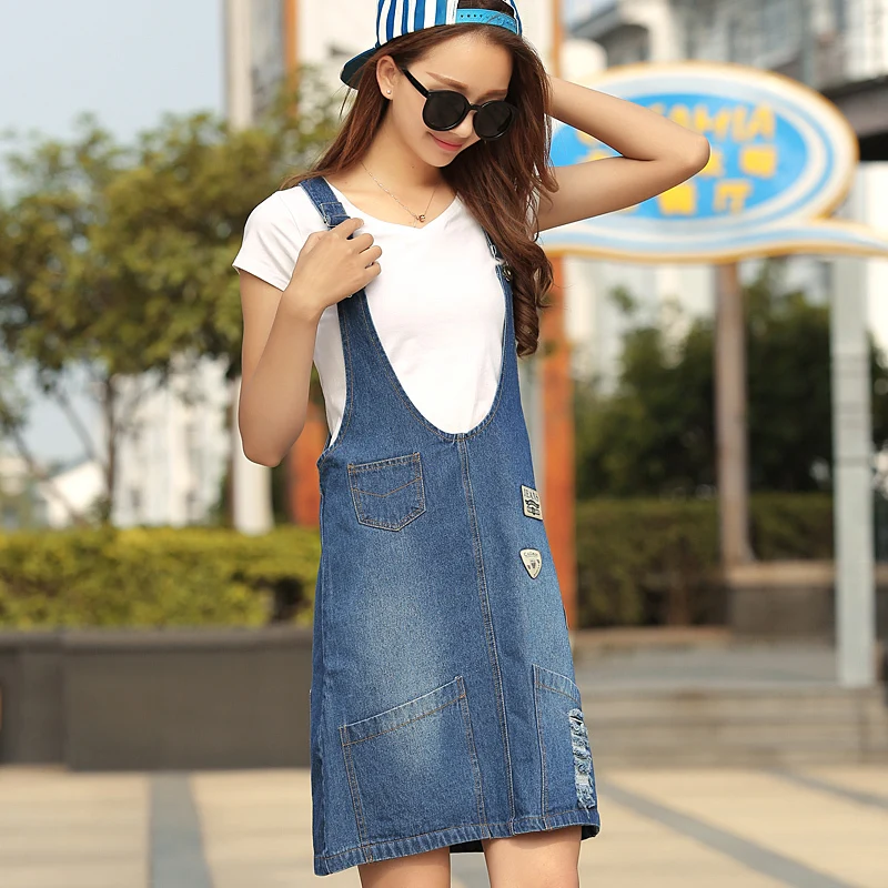 Girls Summer Style Denim Dress For Women Solid Color Jeans Dresses