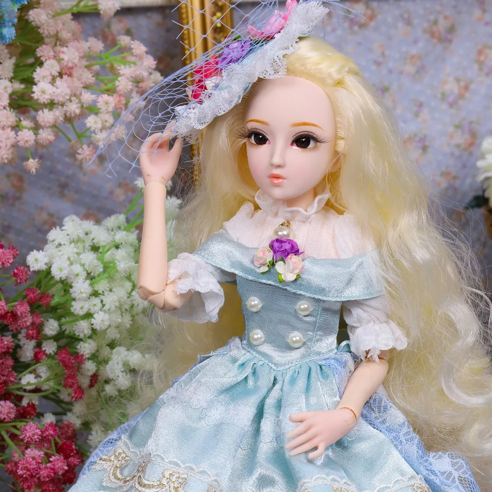 

DQ bjd 45cm Diary Queen 1/4 bjd doll clothes shoes headdress handsets, joint body white skin blonde hair western dress, Sylvia