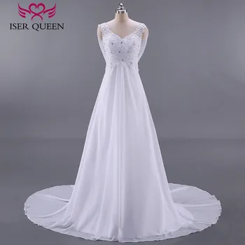 

Empire Pregnant Wedding Dress Backless With Wrap Plus Size Fashion Beach Wedding Dresses Court Train Chiffon Bridal Dress W0125