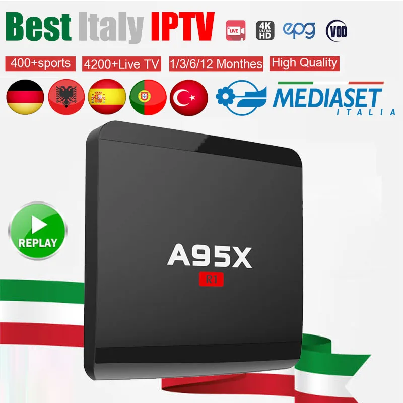 

A95X-R1 Android TV box Super IPTV Subscription Arabic Europe Italian Spanish live stream player IPTV 4500 channels 20000 VOD