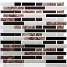 Self Adhesive 3D Mosaic Tile Mixed Brown Marble Oblong Wall Sticker Backsplash Vinyl Bathroom Kitchen Home Decor Peel and stick 3d random design fresh green crystal glass mosaic backsplash pool wall tile bathroom kitchen decor sticker free shipping lsnsj06