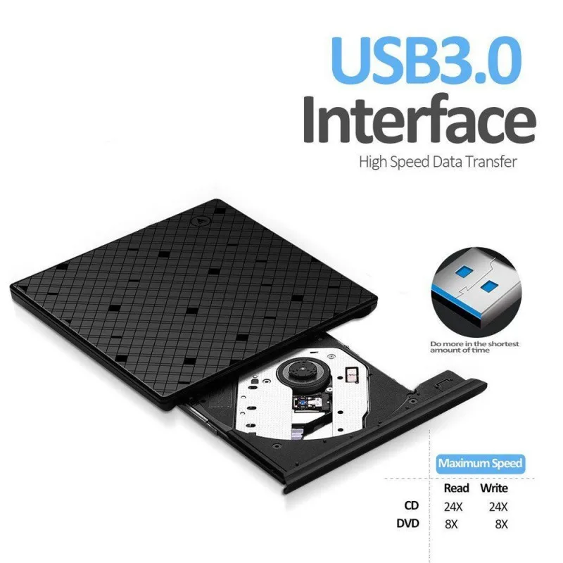  External DVD ROM USB 3.0 CD DVD Rewriter Burner Reader for Laptop PC MAC Mobile Recorder Computer/O