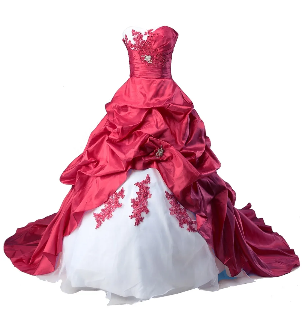 

2019 Vestido De Noiva Red white Sweetheart Plus Size Bride Gown For Wedding Beaded Court Train Mother Of The Bride Dresses