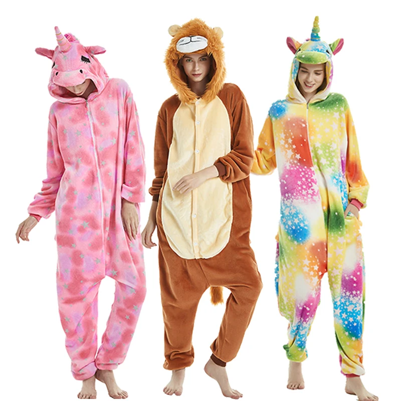 

Adult Kigurumi Onesie Anime Women Costumes Unisex Cosplay Cartoon Animal Stitch Unicorn Totoro Hooded Sleepwear Winter Flannel
