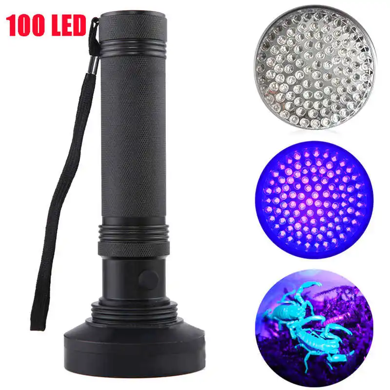 100LED UV Ultra Violet Blacklight Flashlight Light Inspection Lamp Torch Outdoor powerful led flashlight #3S27 (6)