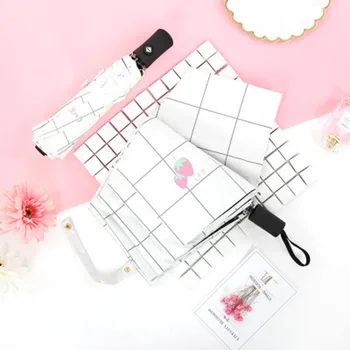 

Automatic Lattice Umbrella Black Plastic Umbrella Three Fold Small Fresh Sun Protection Sun Creative Fruit Pattern Umbrella