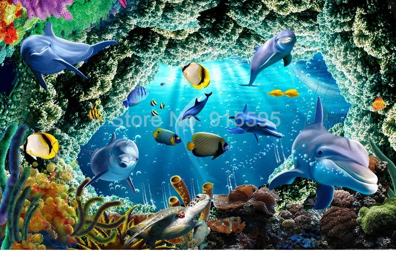 Пользовательские 3D фото обои для детской комнаты Мультфильм Подводный мир Дельфин настенная живопись Гостиная Спальня Настенные обои Декор
