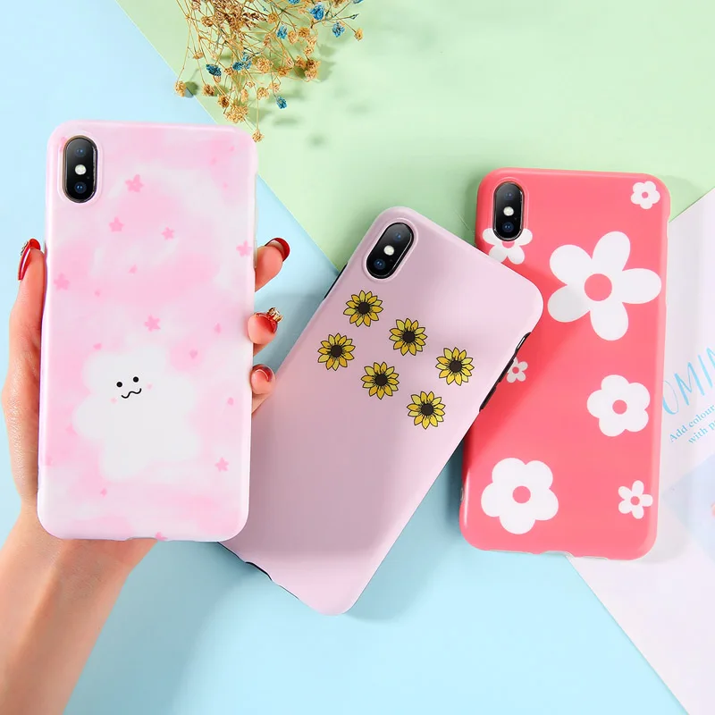 

Ottwn Flowers Phone Case For iPhone X XS XR XS Max Cases For iPhone 7 8 6 6s Plus Sunflower Floral Soft IMD Back Cover Cases