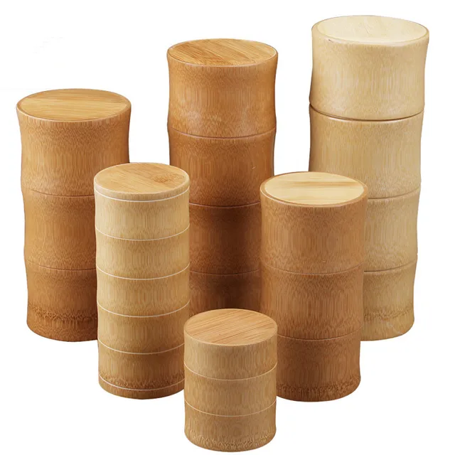 Bamboo Storage Bottles Kitchen Tea Container Jar Cans Case Organizer Spice Round Caps Seal Box Canister For Bulk Products 1