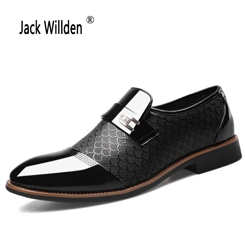 

Jack Willden Men Dress Leather Shoes Slip on Male Formal Oxford Shoes Flats Pointed Toe Party Wedding Shoes for Men Plus Size 48