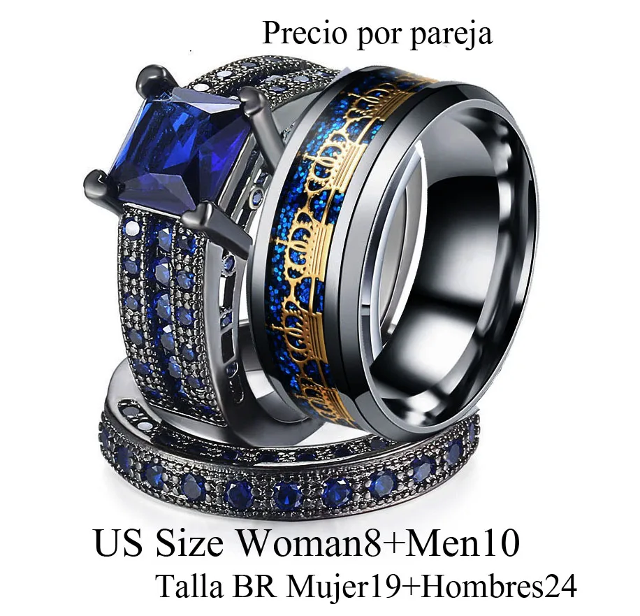 Обручальное кольцо из нержавеющей стали для пар золотого цвета с кристаллами Cz, набор колец для влюбленных мужчин и женщин, обручальные кольца - Цвет основного камня: Woman8Men10