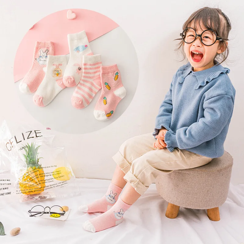 

YOOAP 5PCS cute little rabbit mesh children's socks cartoon baby socks thin breathable children's socks fashion socks knee