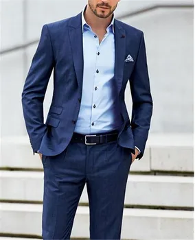 

Fashion Navy Wedding Men Suit Peak Lapel Slim Fit 2 Pieces (Jacket +Pant)For Wedding Groom Tuxedos Formal Suit Custom Made