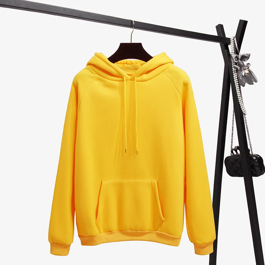 

Oxdra Basic Sweatshirts Candy Color Women Solid Hooded Sweatshirt Long Sleeve Loose Thick Pullover 2019 Spring Autumn For Women