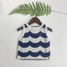 Lashojas синий белый волны вязаная майка для мальчиков и девочек для маленьких детей