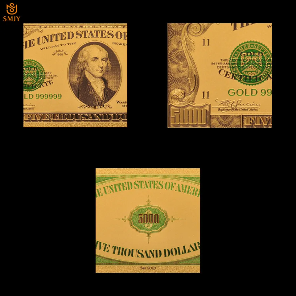 5pcs American Colorful Gold Banknote 500 Dollar 1918 Year Bill Note for Gifts