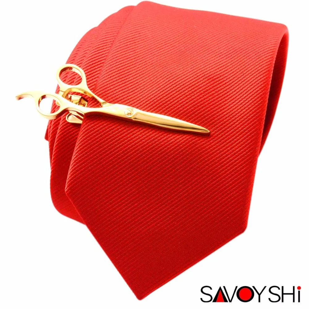 SAVOYSHI Novelty Gold color Scissors Tie Clips for Mens Necktie High Quality Personality Tie Bar