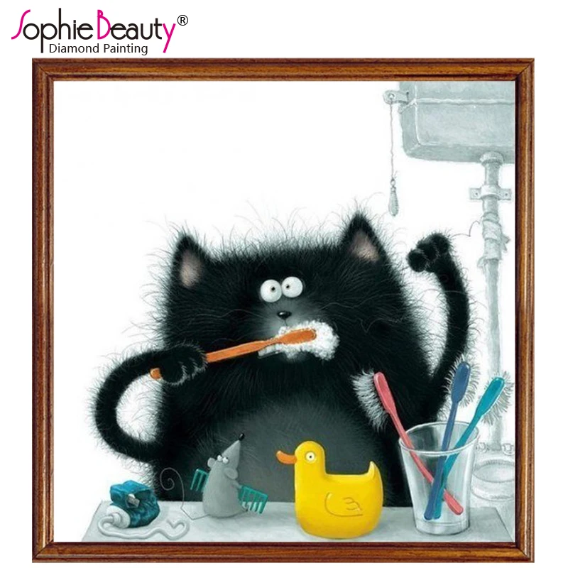

New Diy Diamond Painting Cross Stitch Diamond Embroidery Square Diamonds Mosaic Cute Animals Black Cat Diamond Painting