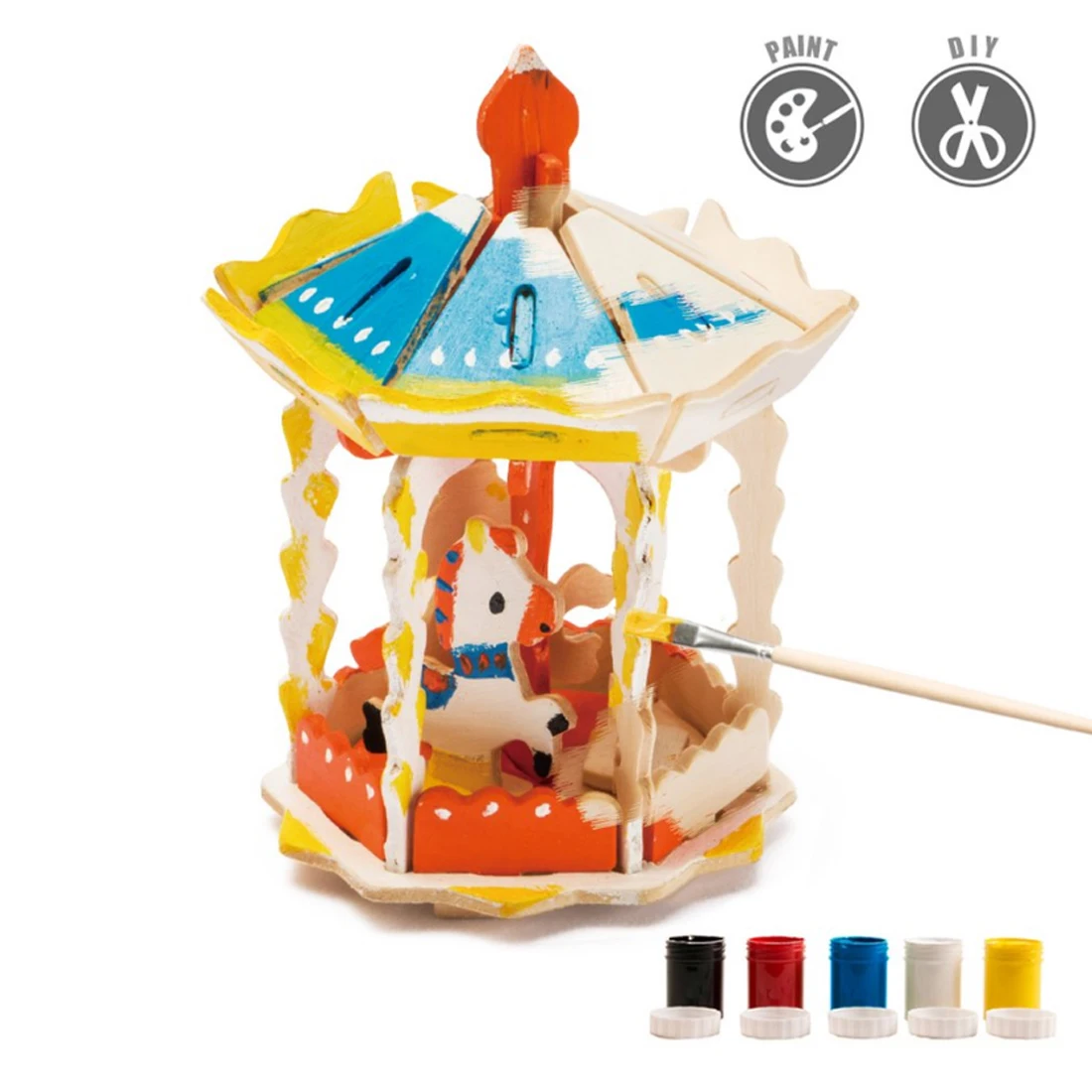 

Carrousel Shape 3D Painting Puzzle DIY Assemble Stem Toys with 5-color Pigment