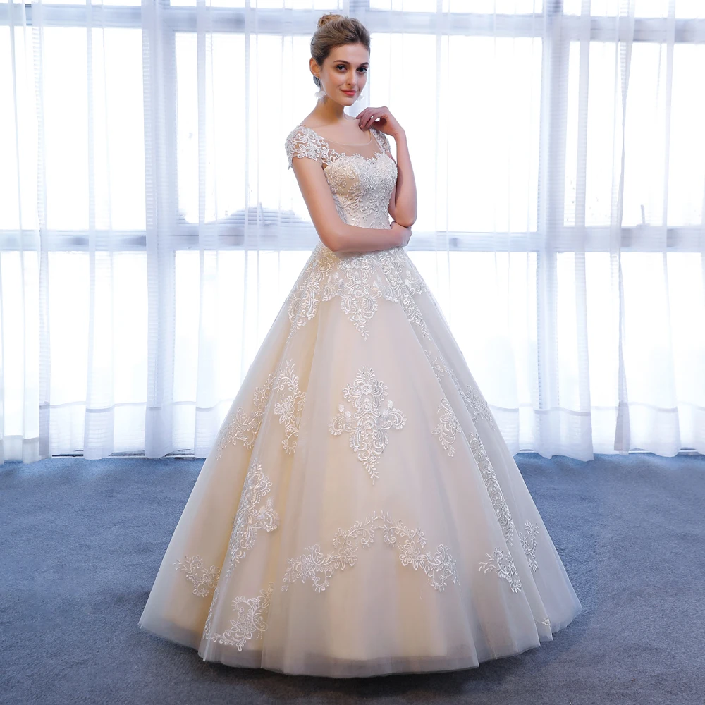 SL-307 Customized Short Sleeve bridal dresses Lace Appliques Beach Vintage SuLi Wedding Dress woman wedding gowns for bride 4
