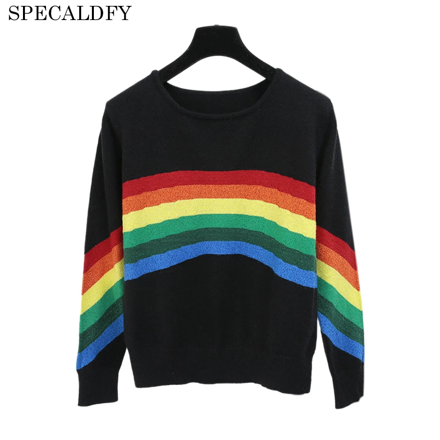 

Fall 2018 Fashion Autumn Winter Knitted Sweater Women Sweaters And Pullovers Luxury Brand Rainbow Striped Pull Femme Knitwear