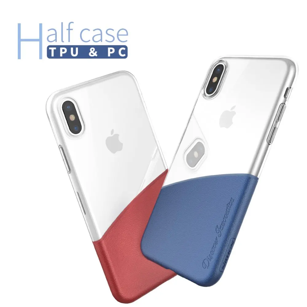 

NILLKIN Half case for iphone x Slim Transparent TPU & Leather Luxury Cover case for iphone x 10 phone cases with Retail Package
