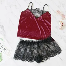 Сексуальное женское белье,, Дамское сексуальное атласное Ночное платье, кружевная рубашка на бретелях и шорты, комплект из 2 предметов, ночное белье, ночное белье для женщин