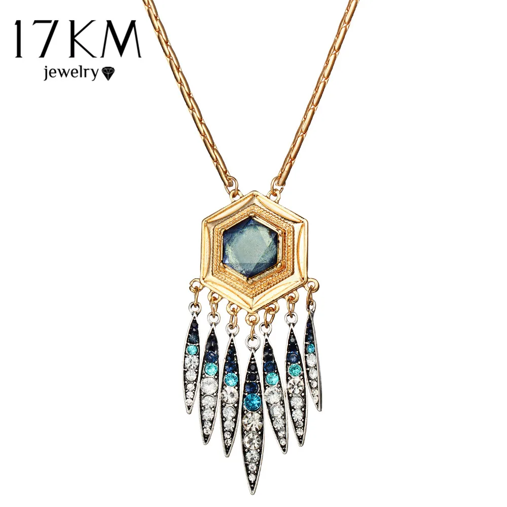 

17KM Vintage Crystal Tassel Pendant Necklace For Women Punk Bar Colar Statement Boho Maxi Necklaces colliers Jewelry