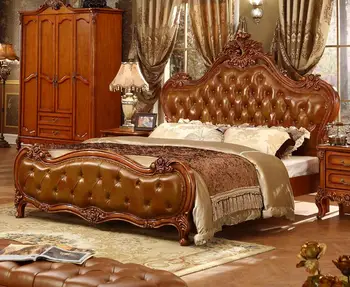 

King Set Royal Bedroom Luxury Leather Headboard French Bed Furniture