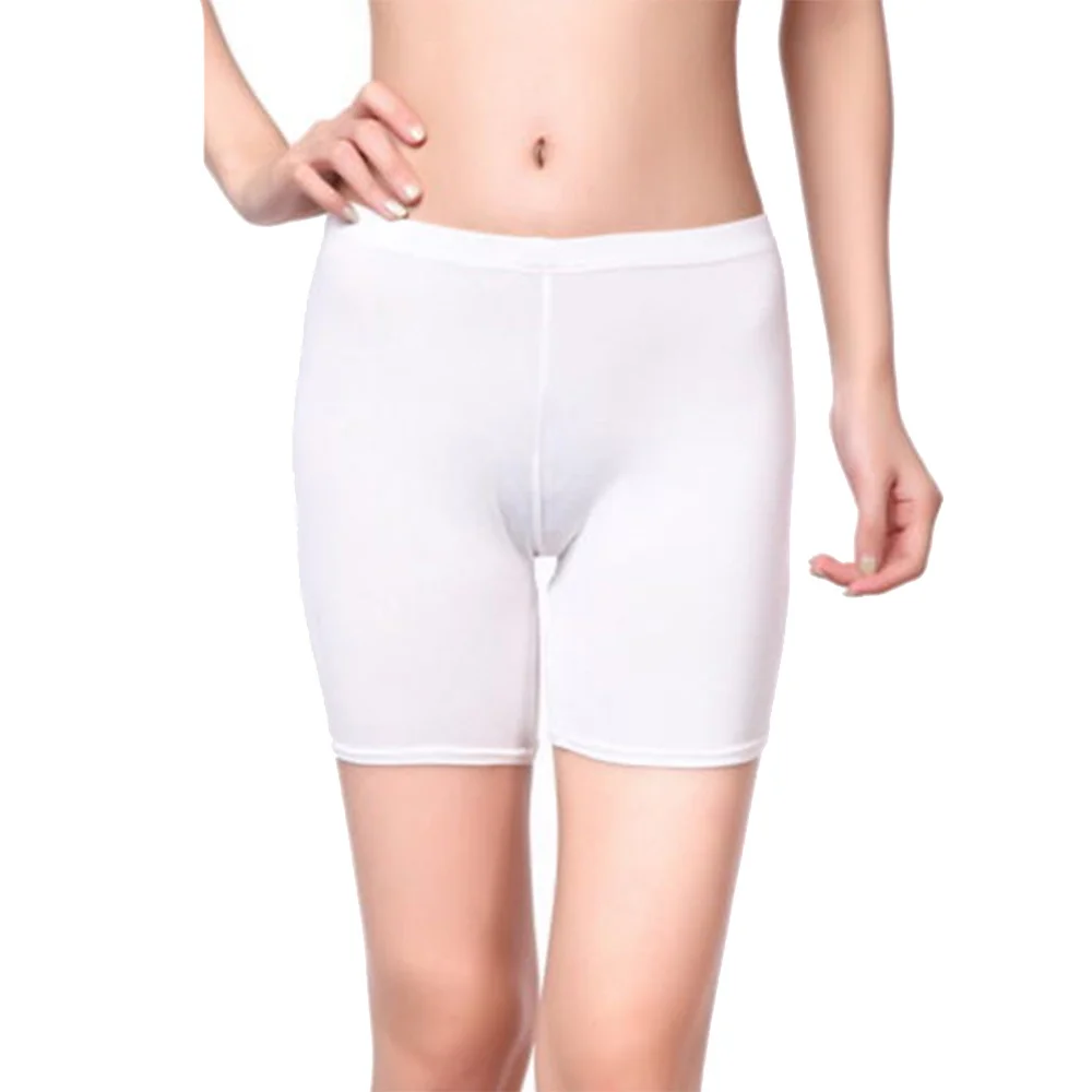 Белый Ice Silk женские мягкие хлопковые бесшовные плотные трусы летние под юбку Шорты Модальные дышащие мужские короткие леггинсы черный белый - Цвет: Белый