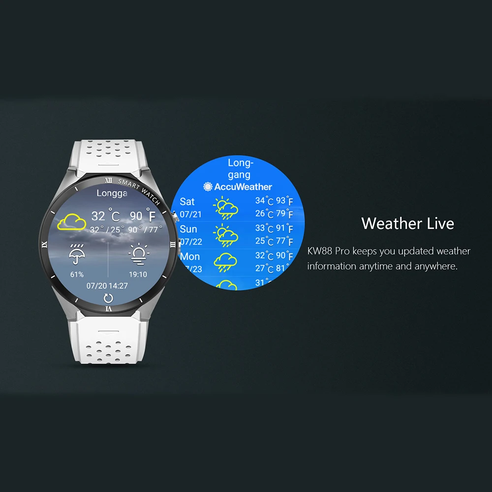 Kingwear KW88 Pro 3g Smartwatch телефон Android 7,0 MTK6580 четырехъядерный 1. 3g Hz 1 Гб+ 16 Гб gps Nano SIM карта смарт часы